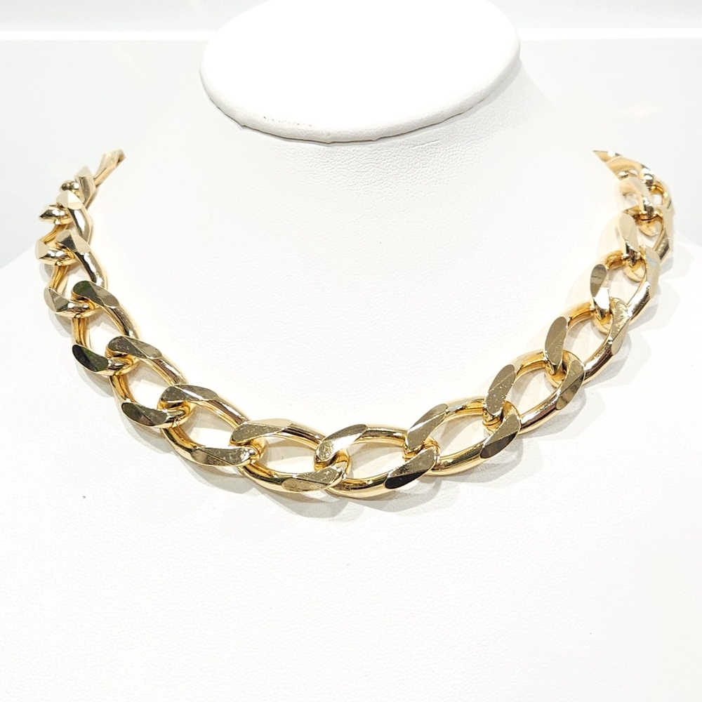Vintage Christian Dior Curb Chain Necklace 1990s Chunky Gold Tone 16-inch - Picture 5 of 16